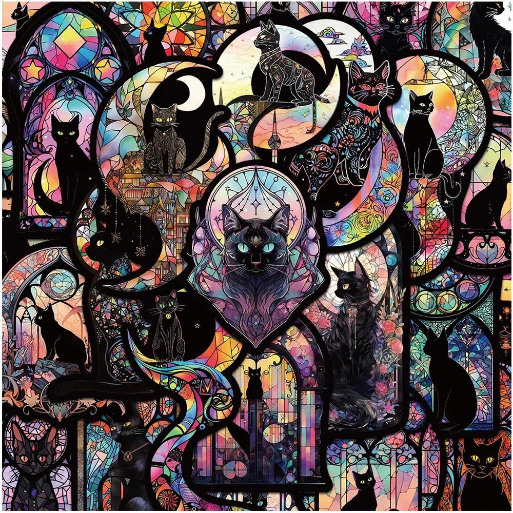 10/30/50 Sheets Dark Gothic Black Cat Cartoon Stickers, Stylish Graffiti Stickers, Cool Tarot Design, Waterproof Decals for Smartphones, Suitcases, Laptops, Parallel Import