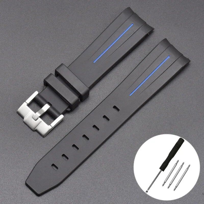 New 20mm Bent End Rubber Watch Strap for Omega Moonwatch, Joint Constellation, Men's Waterproof Sports Watch Band, Band Color: 20mm; Band Width: 20mm, Parallel Import