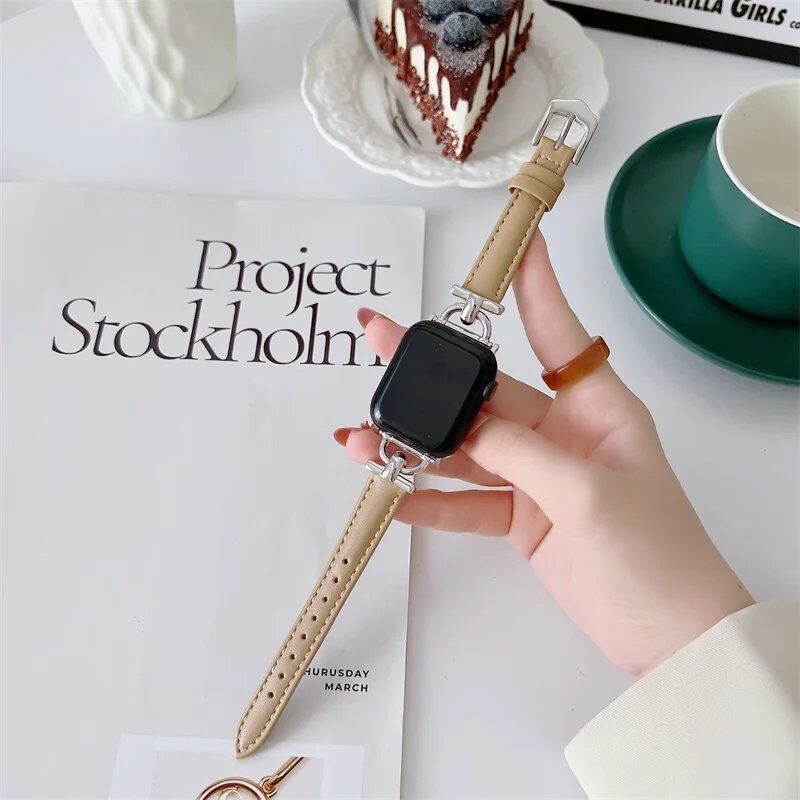 Genuine Apple Watch Leather Strap, Compatible with iWatch Series 8/7/6/SE/5/4/3, 44mm, 41mm, 45mm, 38-42-40mm, Ultra, and 49mm Bands. Parallel Import.