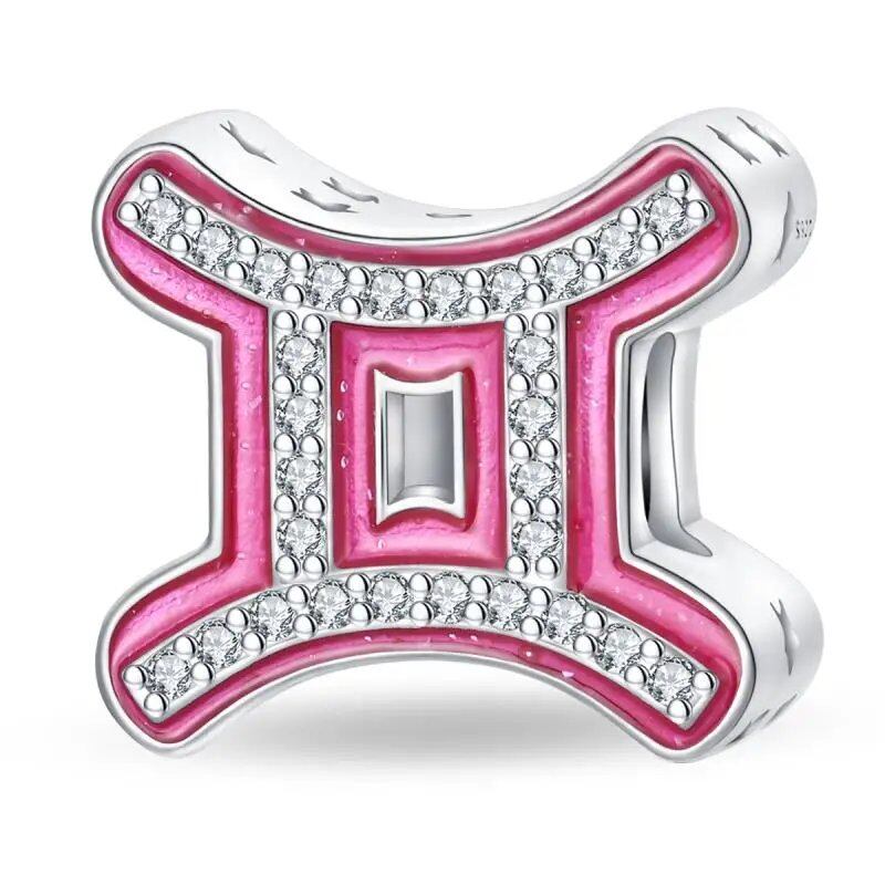 925 Sterling Silver Pink Zircon 12 Zodiac Sign Charm, Compatible with Pandora Original Bracelets, Jewelry Making, Gift for Women, Gem Color: PAC1498 - Parallel Import