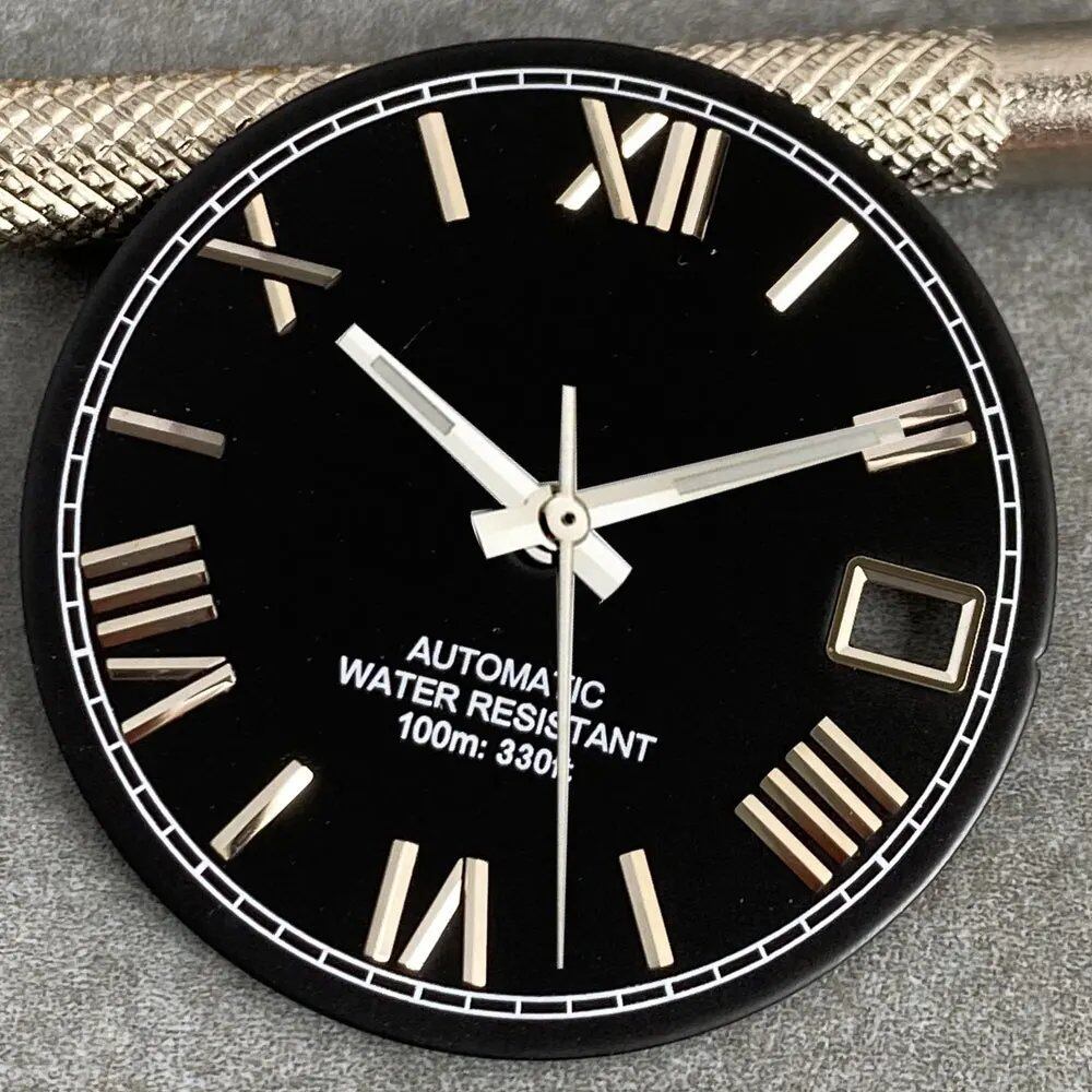 MATELION 29mm Steel Roman Numeral Sunburst Dial with Black, Blue, Gold, or Silver Dial, Compatible with NH35 and NH36 Automatic Diver Men's Watches, Parallel Import