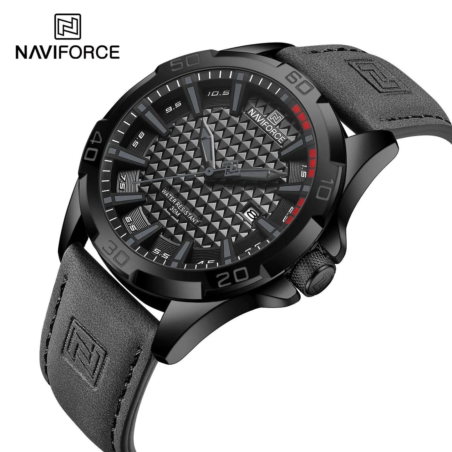 NAVIFORCE Men's Casual, Sports, Military Quartz Watch with Calendar, Leather Strap, Waterproof, Business Style, Color: 8023, Parallel Import