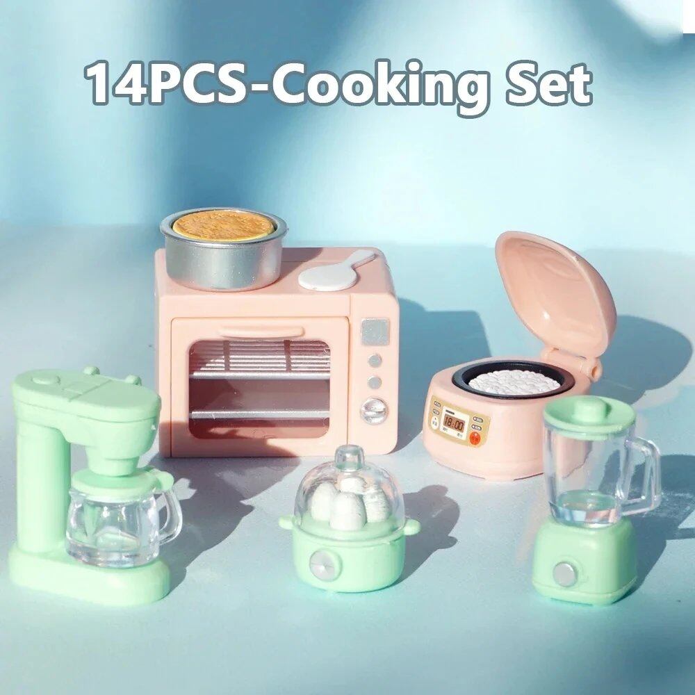 1/12 Scale Dollhouse DIY Miniature Furniture Set with Biscuit Bear, Toaster Oven, Mixer, Electronic Scale Model Kitchen Toy, Gift for Girls, Color: Parallel Import