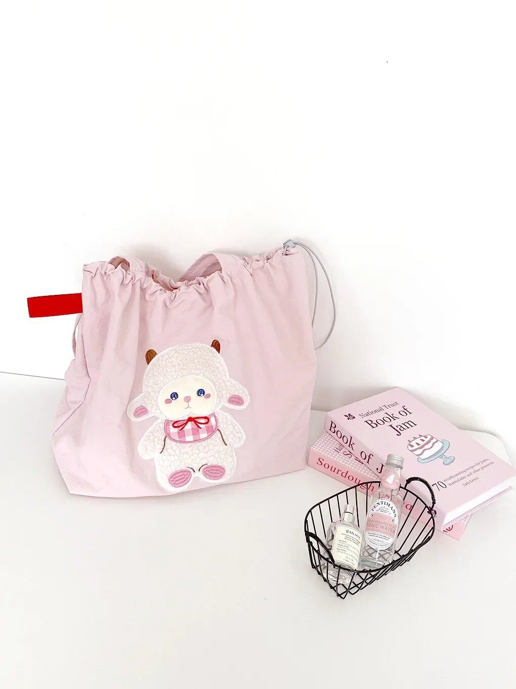 カートゥーン ドッグ刺繍 レディース ショルダーバッグ ドローストリングデザイン 通勤・買い物バッグ 大容量 トートバッグ 色: 並行輸入品