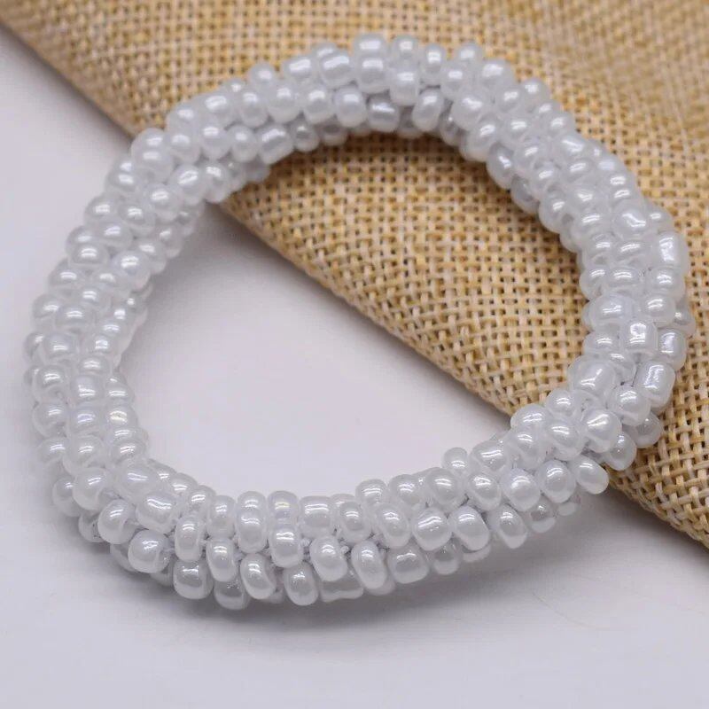 New Hair Accessory: Glass Bead Bracelet & Hair Tie, Elastic Hair Rope, Simple Scrunch, Ponytail Headdress, Women's Bracelet, 18cm Long; Metal Color, Parallel Import