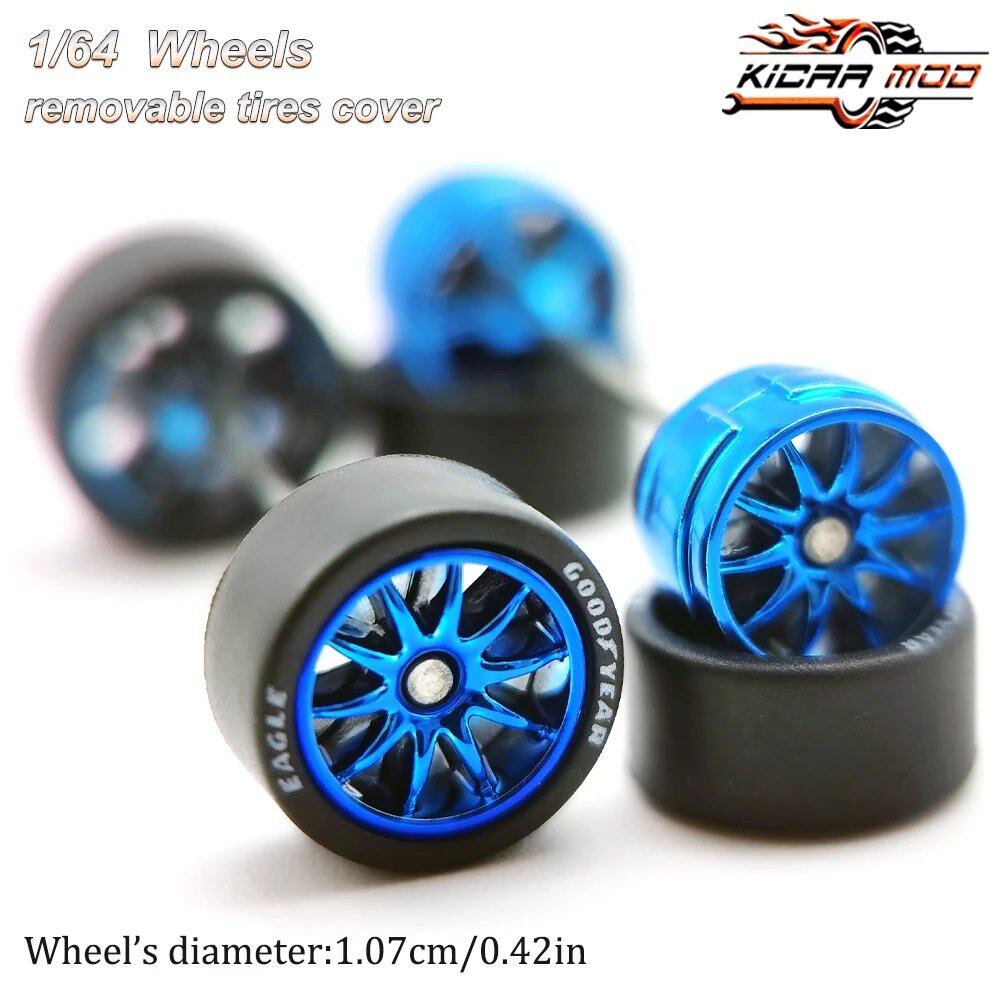 1/64 Scale Rubber Tire Wheels CE28 Refit Parts for Diecast Model Cars, Hot Wheels, Matchbox, Tomica, D:11mm, 1 Set, Parallel Import