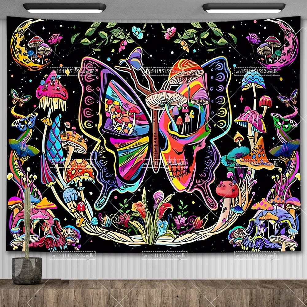 Mushroom Tapestry, Botanical Bohemian Floral, Spiritual Room Decor, Stylish Party Backdrop, Yoga Blanket for Bedroom, Size: Parallel Import