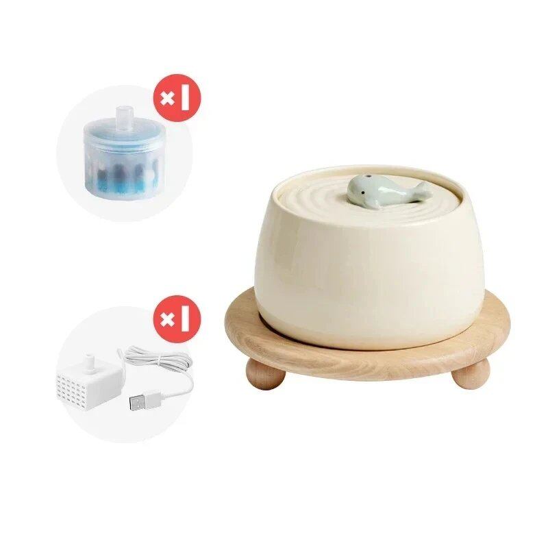1.3L Ceramic Cat Water Dispenser, USB Rechargeable, Automatic Circulating Filter Pet Water Dispenser for Dog Food, Capacity: 1.3 Liters; Parallel Import