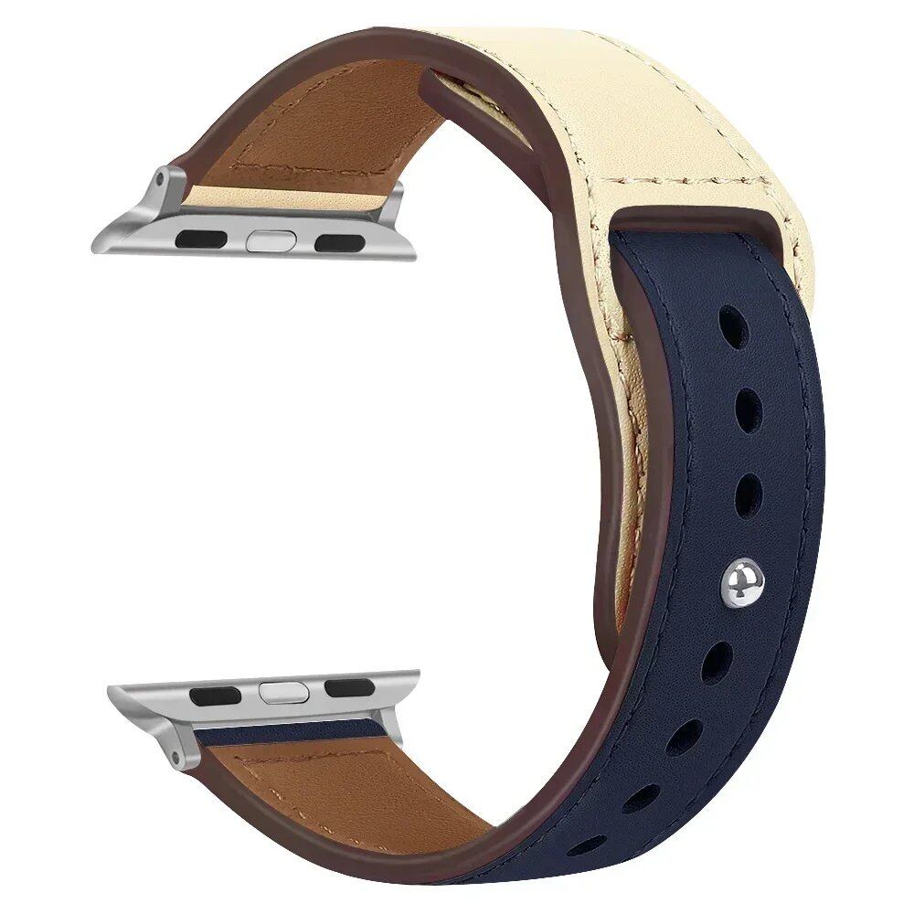 Leather Band for Apple Watch - Ultra 49mm/46mm, 44mm/40mm, 38mm/42mm, Sport Bracelet for iWatch Series 10/9/8/7/SE/6/5/3, 41mm/45mm Models, Band Color: Parallel Import