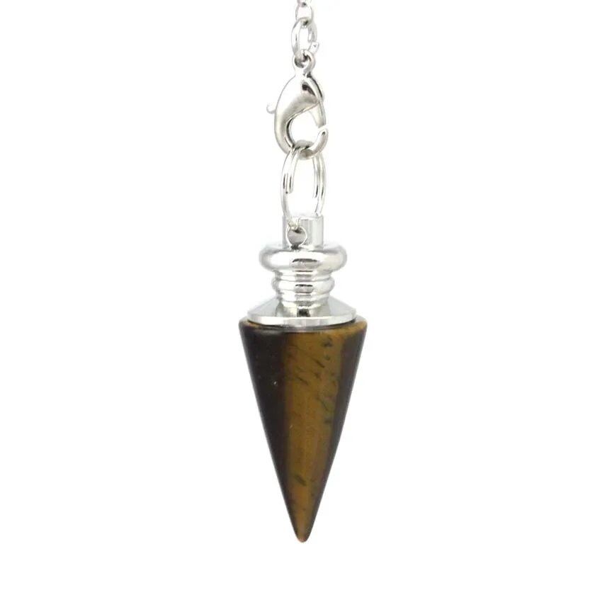Healing Crystal Stone Cone Pendant - Natural Amethyst & Rose Quartz Spiritual Pendulum for Dowsing & Divination, Metal Color: Parallel Import