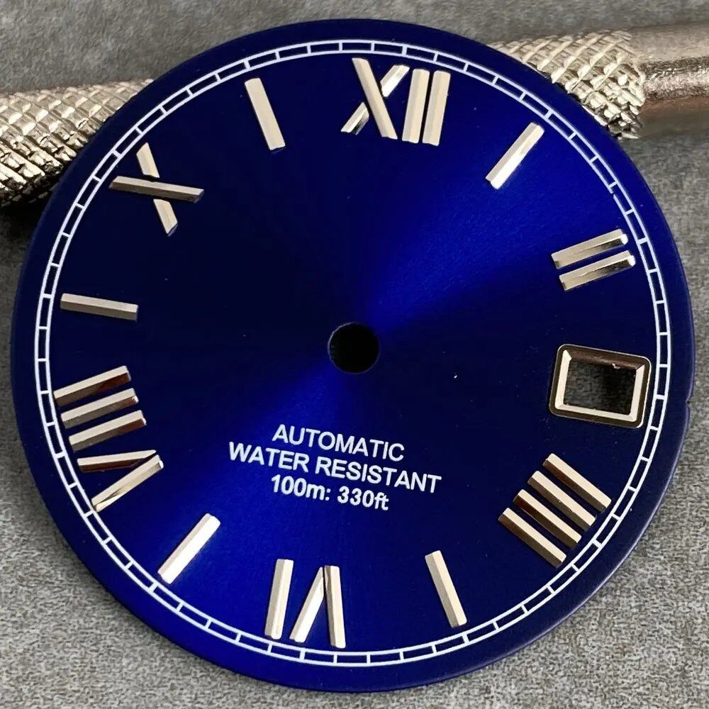 MATELION 29mm Steel Roman Numeral Sunburst Dial with Black, Blue, Gold, or Silver Dial, Compatible with NH35 and NH36 Automatic Diver Men's Watches, Parallel Import