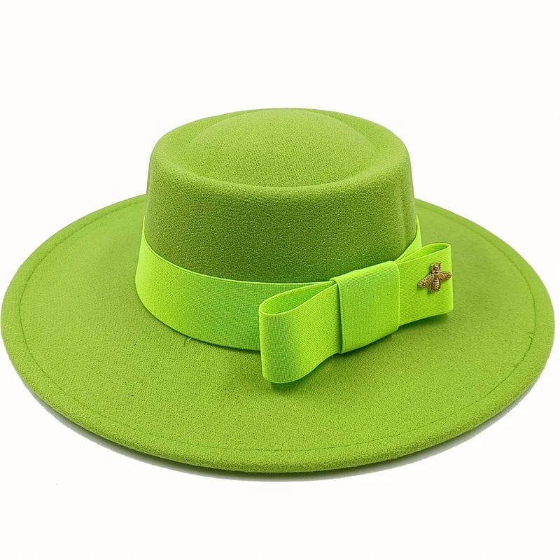 Winter Bowtie Fedora Hat with Textured Surface, Flat Top, and Elastic Band. Red. Men's and Women's Jazz Hat. Sizes: 56-58cm. Ships from: Parallel Import.