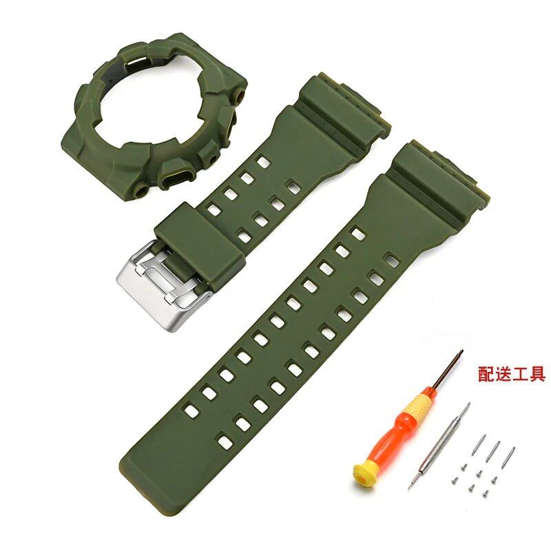 Silicone Watch Strap for CASIO GA-100/110, GD-100/110/120, GLS-100, GAX-100, and G-SHOCK GA100 (Includes Case, Strap, and Bezel Replacement Tool) Band Color: Parallel Import