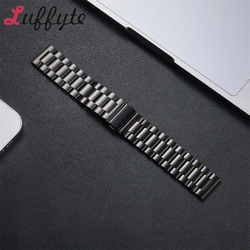 Stainless Steel Watch Band with Butterfly Buckle, 20/22mm Strap, Men's and Women's, Silver and Black, Solid Metal Watch Band, Accessories, Band Color: mm, Parallel Import