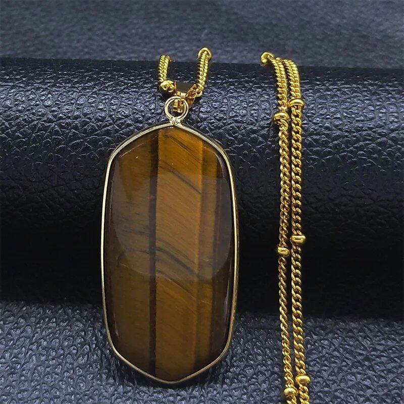 Obsidian Pendant Necklace in Gold or Stainless Steel, Natural Stone, Reiki Healing, Spiritual and Meditation Jewelry, NA1 Metal Color, 50cm, JZP GD, Parallel Import