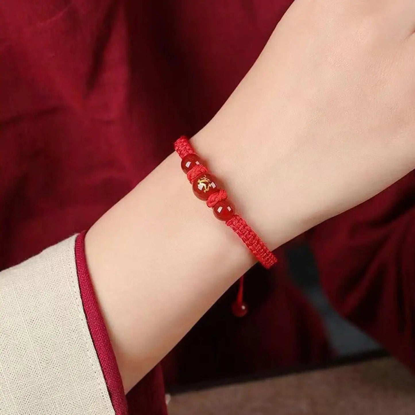 Lucky Red Rope Bead Bracelet, 12 Zodiac Year of the Snake Bracelet, Unisex, Party Jewelry, Good Luck, New Year's Gift, Main Stone Color: Parallel Import