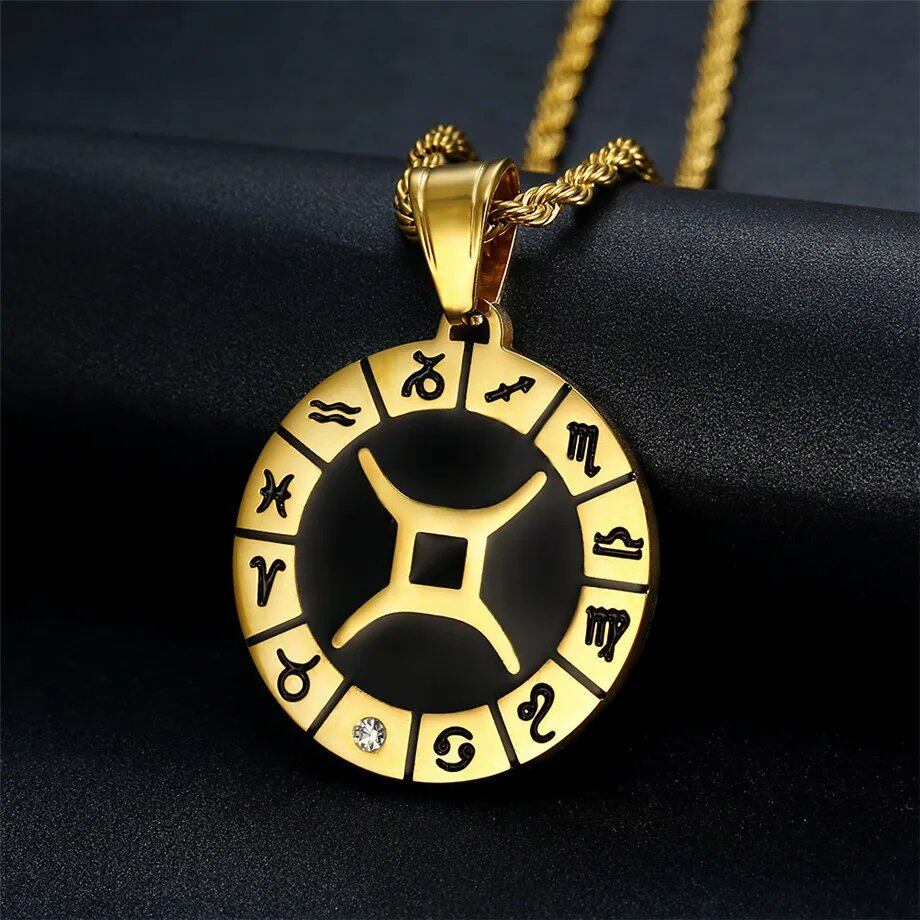 Leo 12 Zodiac Sign Necklace, Birthday Gift, Gold-Colored Stainless Steel Amulet Pendant, Zodiac Sign Jewelry, Wholesale, Parallel Import