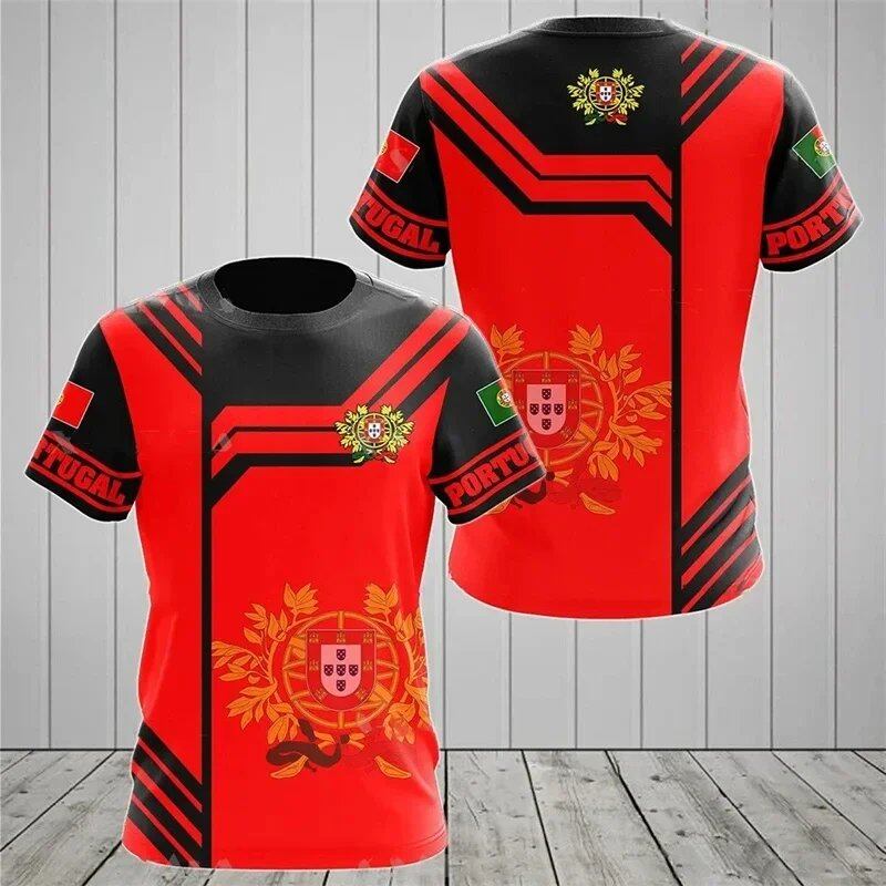 3D Printed Portuguese Flag T-Shirt with Portuguese Emblem and Spiritual Totem, Men's Short Sleeve Cool T-Shirt, Streetwear, Size: Parallel Import