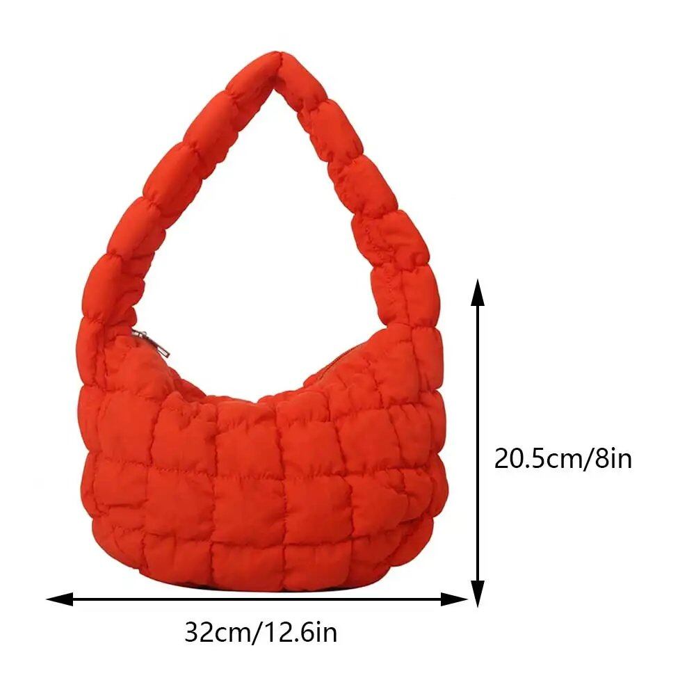 韓国風ひだ飾りソリッド脇バッグ チェキントキルト 女性用小型ハンドバッグ バブル刺繍レディースショルダーバッグ 冬用コットントートバッグ ;発送元: 並行輸入品