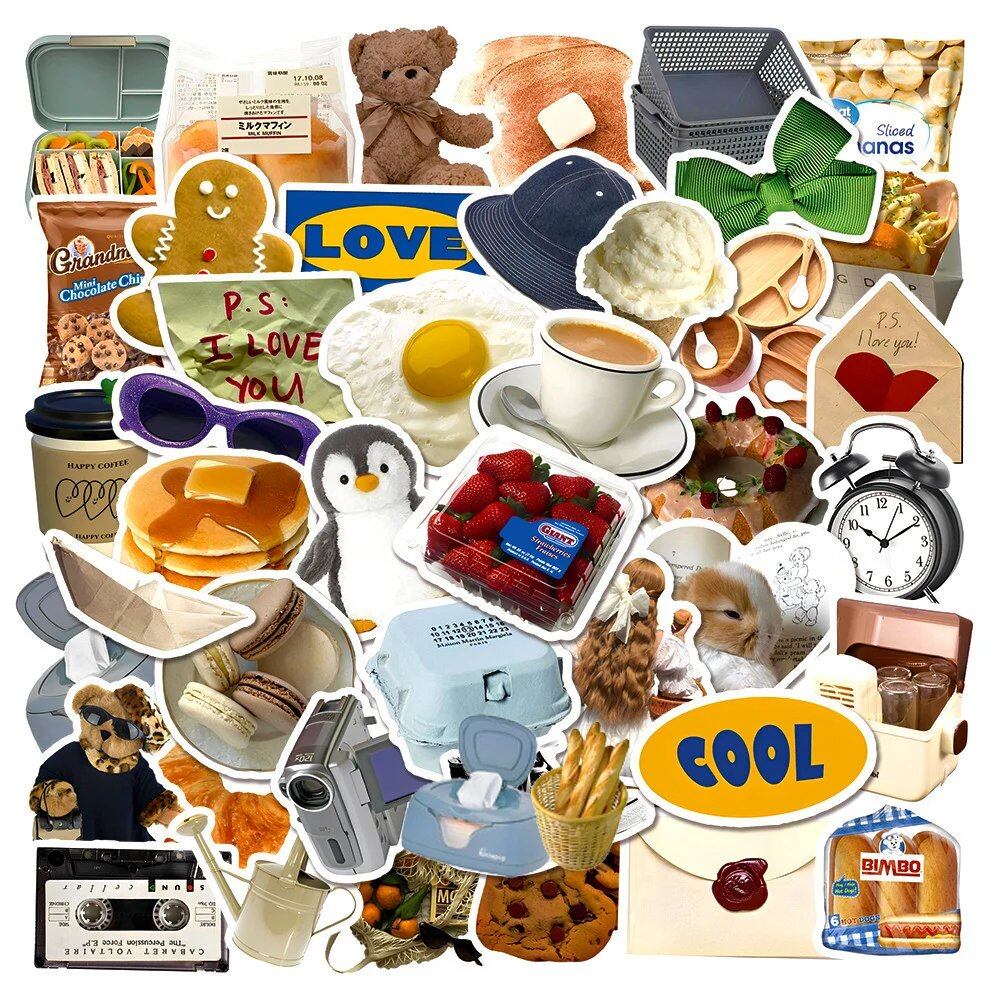 10/30/50 Sheets of Cute Bear Food Decals - Instagram-Style for Refrigerators, Laptops, Skateboards, Bicycles, Smartphones, and Cars - DIY Toys (Parallel Import)