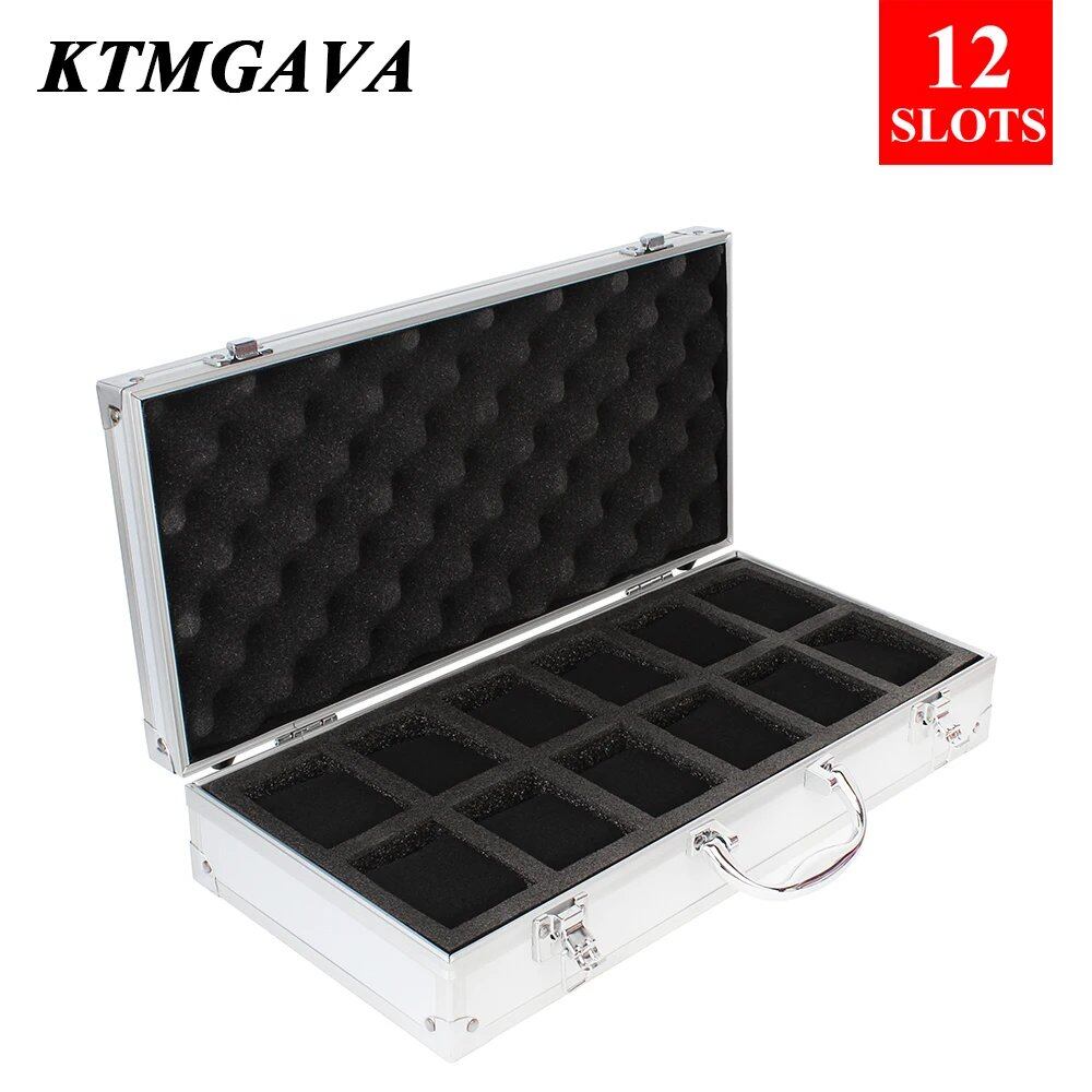 10/12" 18-Division Grid Aluminum Alloy Black Watch Storage Box, Jewelry Collection Box, Portable, Large Capacity, High-Quality Gift Box, Parallel Import