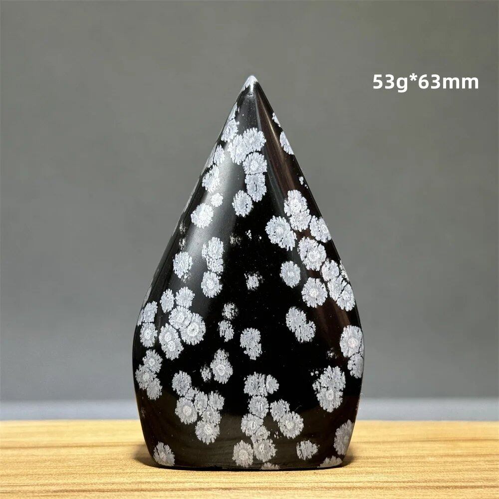 Snowflake Obsidian Freeform Ornament with Natural Quartz, Reiki, Meditation, Healing, Witchcraft, Energy Decoration, Home Gift, Color: Parallel Import