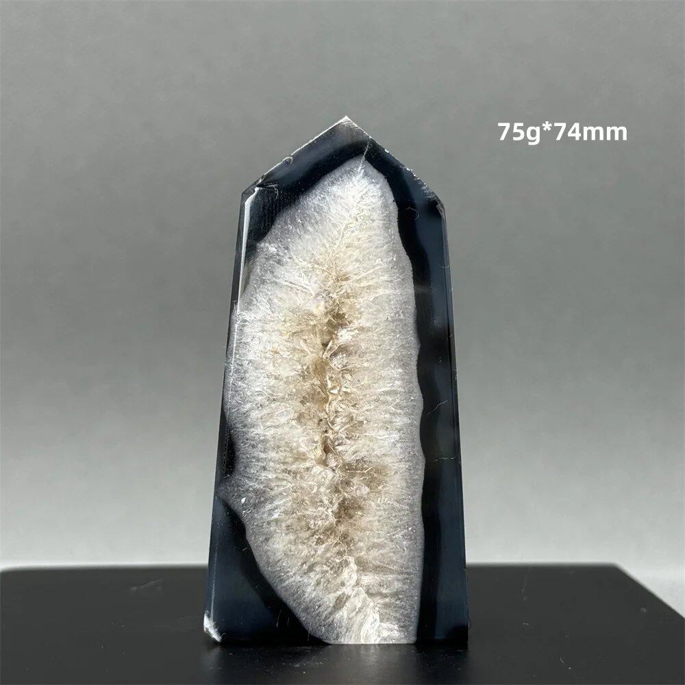 Natural Black Agate Gid Obelisk Wand for Healing, Aura, Meditation, Spiritual Energy, Feng Shui, Altar, Home Decor, Ornaments, Color: Parallel Import