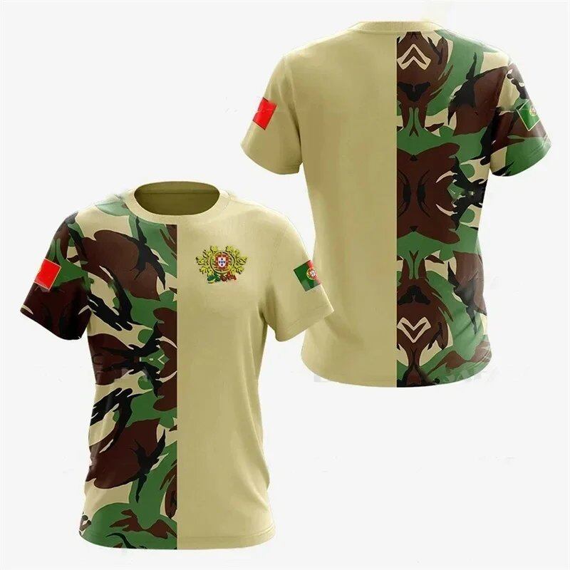 3D Printed Portuguese Flag T-Shirt with Portuguese Emblem and Spiritual Totem, Men's Short Sleeve Cool T-Shirt, Streetwear, Size: Parallel Import