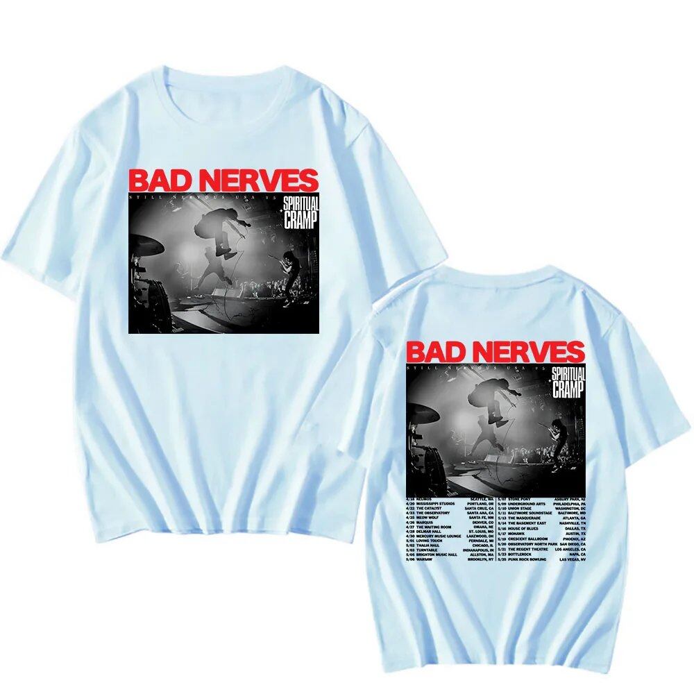 BAD NERVES "Still Nervous Tour 2025" T-Shirt, Spiritual Crump, Hip Hop, Unisex, Streetwear, Grunge, Fashion, Graphic T-Shirt, Men's Apparel, Size: Parallel Import