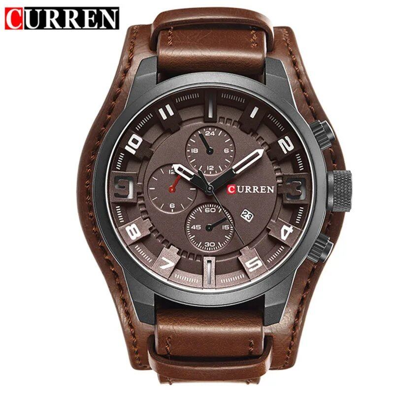 Karen Men's Quartz Casual Sports Watch with Leather Strap, Date Display, Model 8225, Luxury Design, New Arrival, Color: Black, Parallel Import