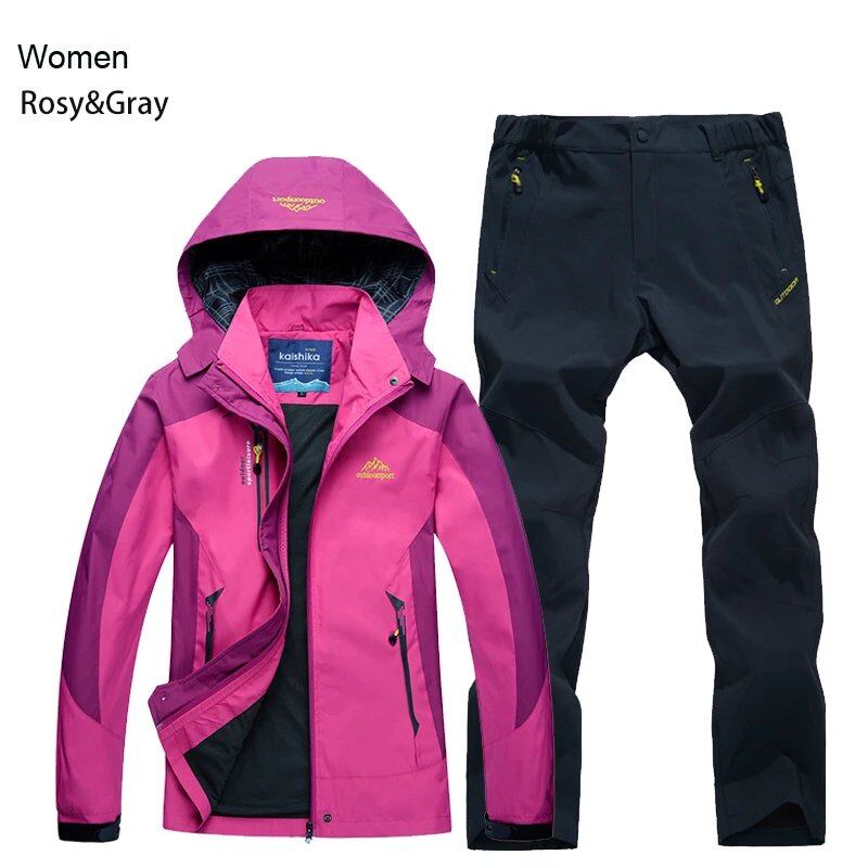 TRVLWEGO Women's Jacket & Pants Hiking Set, Camping, Spring/Autumn Outdoors, 20,000mm Waterproof, Windbreak Suit, Trekking Coat & Trousers, Size: Parallel Import