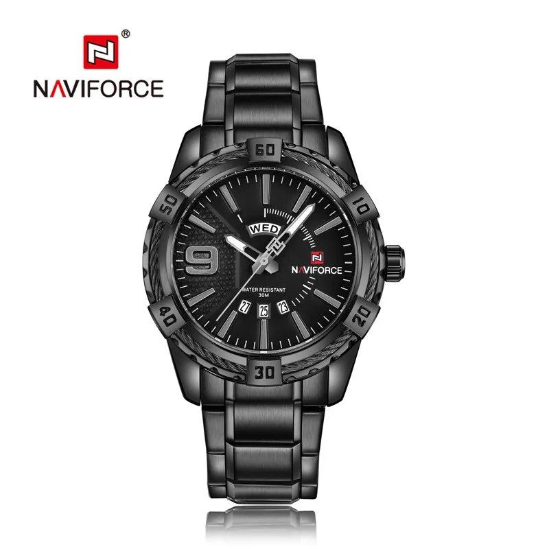 NAVIFORCE Luxury Men's Watch, Original Fashion Quartz Movement, Classic Watch, Waterproof, Business Style, Steel Strap, Color: Parallel Import