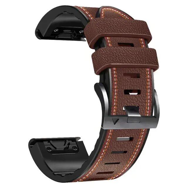 22mm and 26mm Leather and Silicone Watch Strap Smart Bracelet for Garmin Fenix 8/7/7X Pro/6X/6 Pro/5/5X Plus/Tactix 7 Pro/935/945, Band Color: mm, Parallel Import