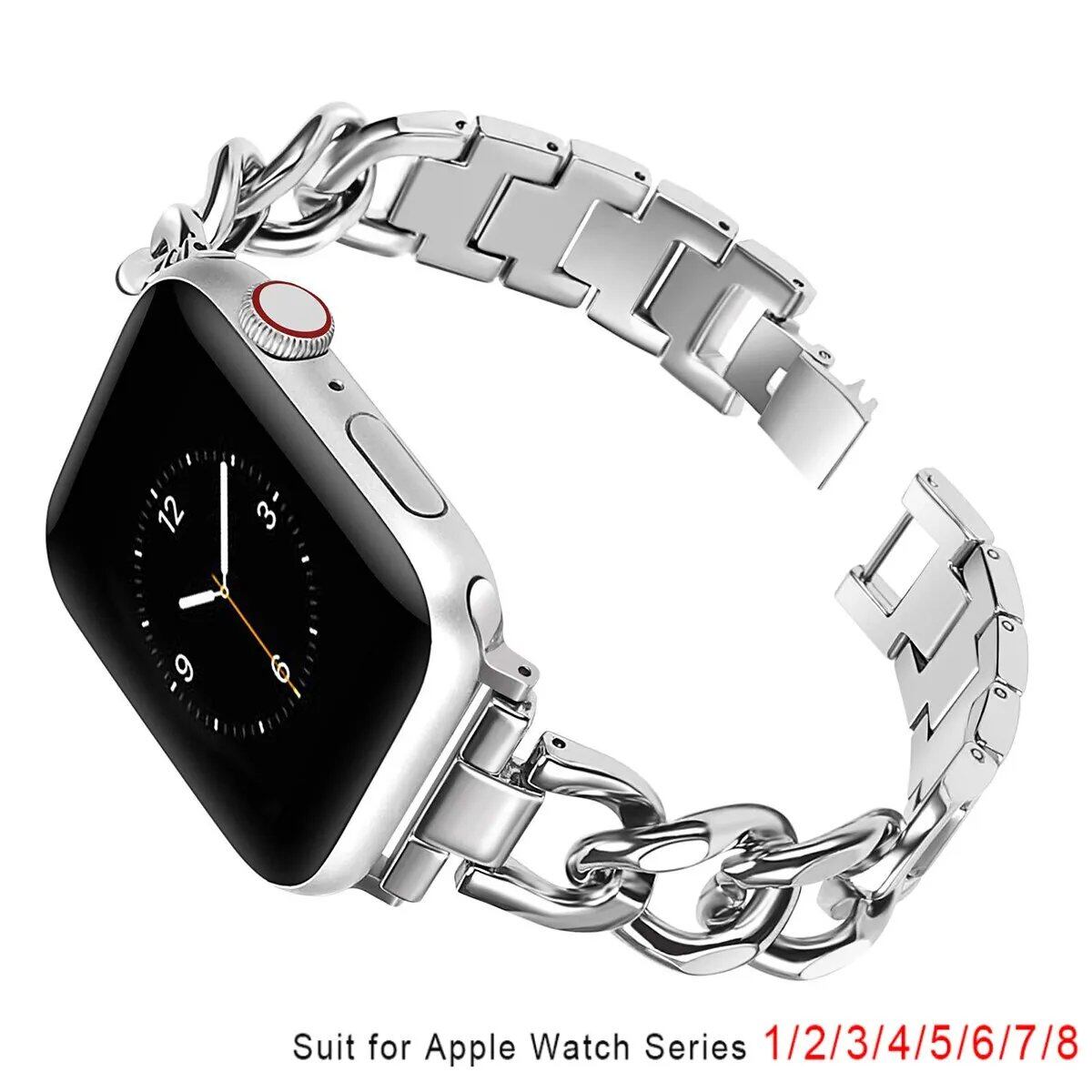 Slim Stainless Steel Strap for Apple Watch 6/8/SE/7/Series 3/4/5, Compatible with 45mm, 38mm, 41mm, and 40mm Sizes. Metal Band Bracelet. Imported.