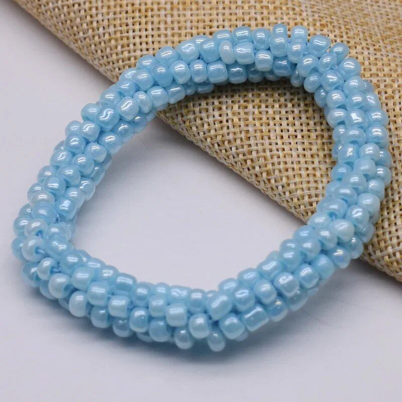 New Hair Accessory: Glass Bead Bracelet & Hair Tie, Elastic Hair Rope, Simple Scrunch, Ponytail Headdress, Women's Bracelet, 18cm Long; Metal Color, Parallel Import