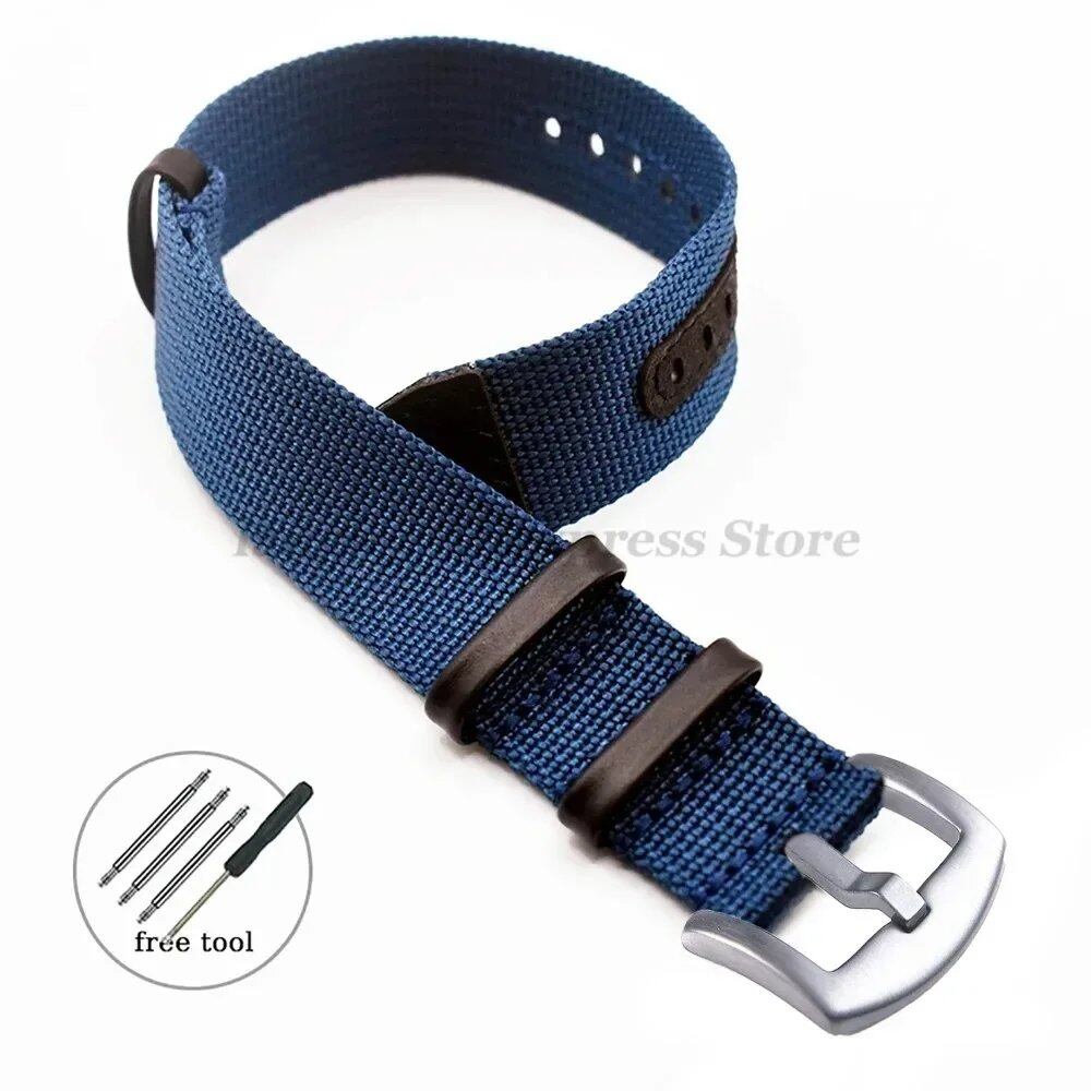 Seiko Canvas Nylon Patch Leather Strap Watch Bracelet for Rolex (20mm, 22mm), Hamilton, and Omega Compatible, Replacement Band, Band Color: mm, Parallel Import