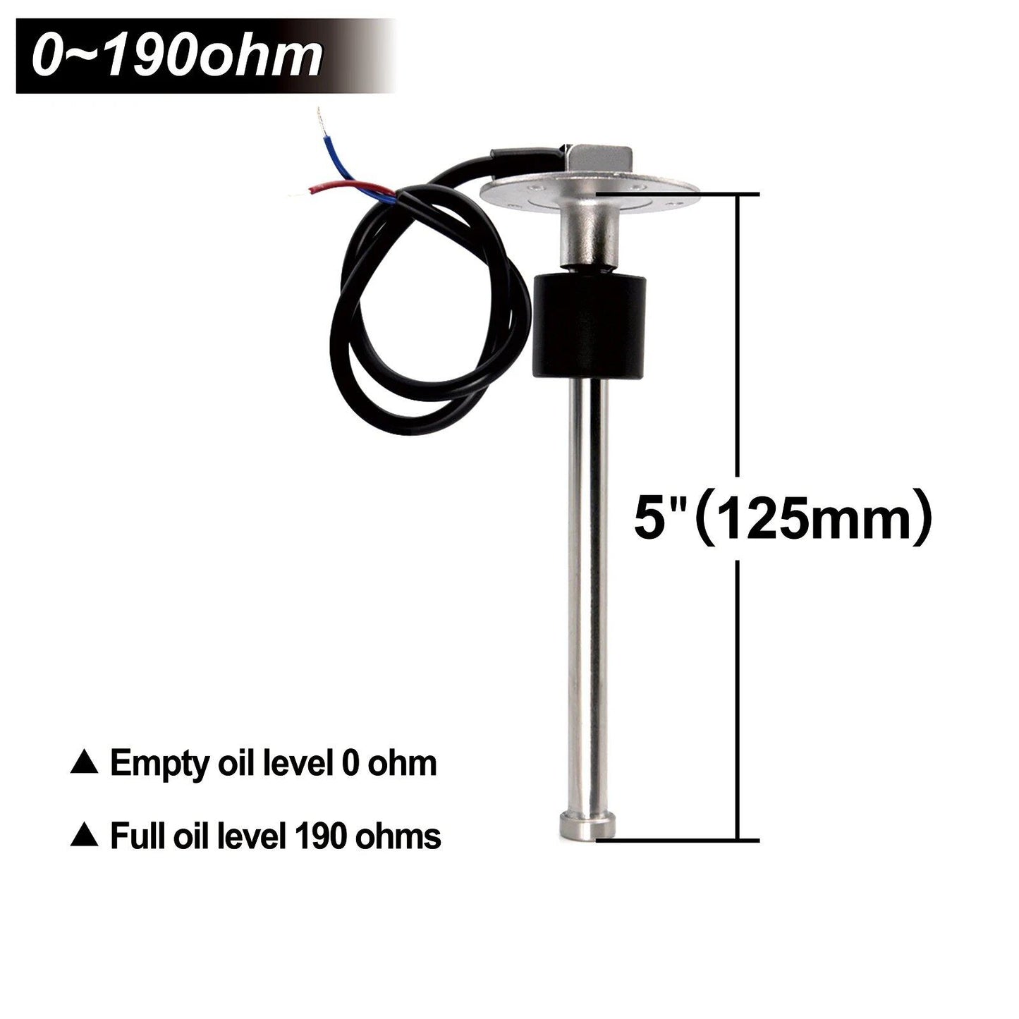 0-190 Ohm Stainless Steel Fuel Level Sensor/Water Level Sensor, A5, for Cars, Boats, and Water Tanks, Color: mm Sensor, Parallel Import