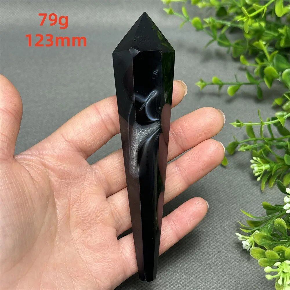 天然ブラックオニキスチップ セプター 超パワー レイキエネルギー チャクラ スピリチュアルヒーリング ウィザード ウィッチクラフト 瞑想 ホームデコレーション ギフト カラー: 並行輸入品
