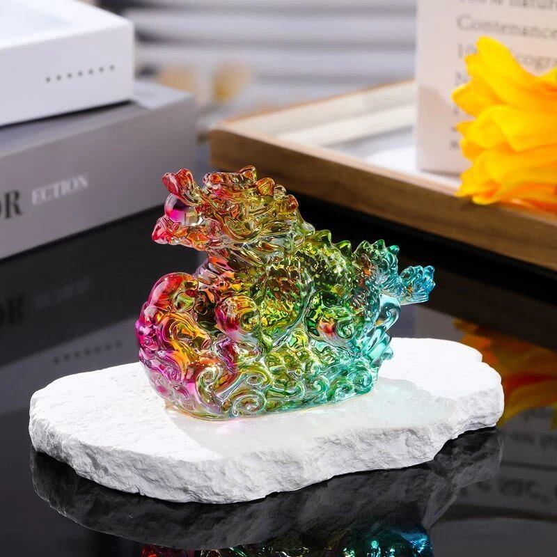 Crystal Dragon Figurine, Glass, Feng Shui, Zodiac, Auspicious Charm, Miniature, Divine Beast, Paperweight, Decor, Collectible, Craft, Parallel Import