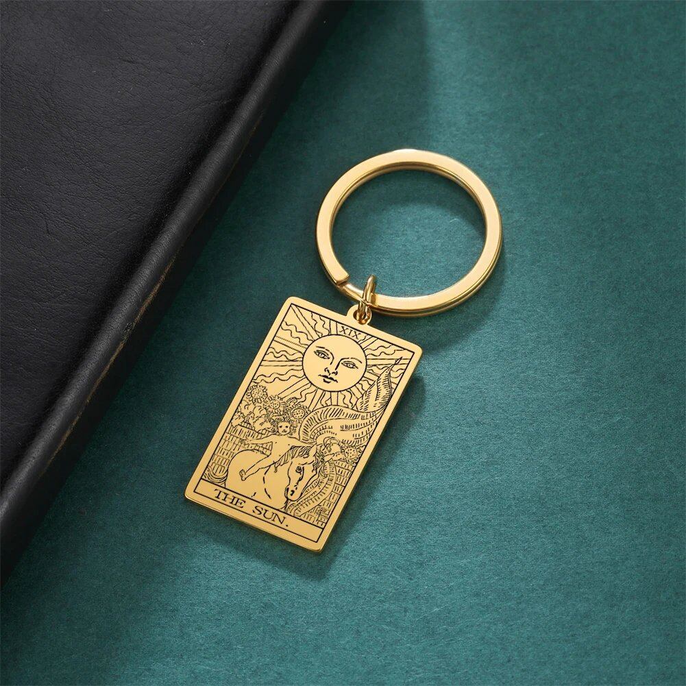 Tarot Card Keychain, Major Arcana Pendant Keyring, Vintage Amulet, Lucky, Stainless Steel, Wiccan Jewelry, Mother's Day Gift, Parallel Import