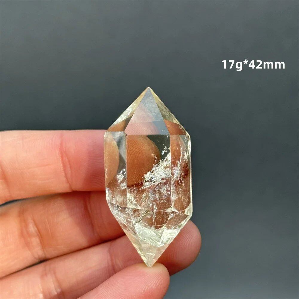 Natural Clear Citrine Double Tip Energy Bar, Reiki Healing Crystal Point, Garden Home Decor, Meditation, Spiritual Color, Parallel Import