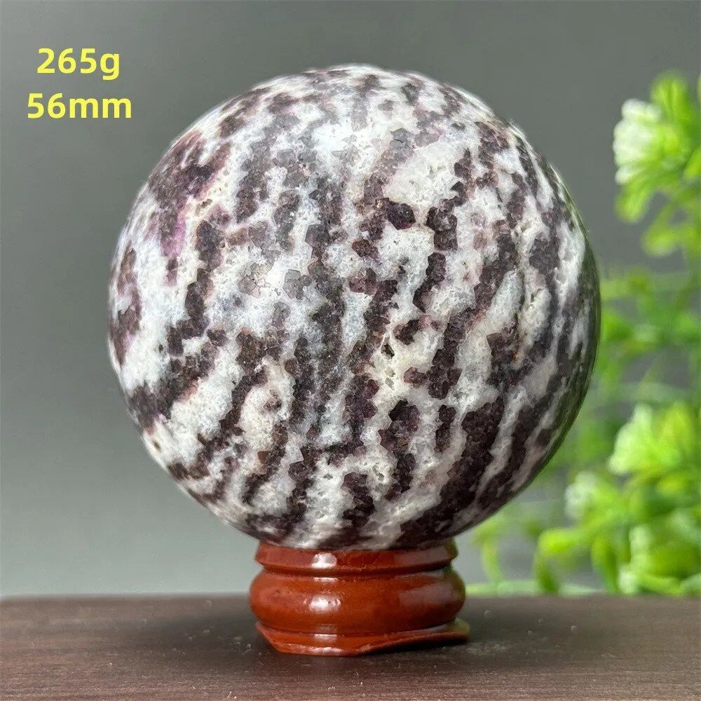 Natural Purple Zebra Fluorite Ball for Reiki Healing, Spiritual Meditation, Chakra Therapy, Magic, Ritual, Divination, Home Decoration, with Stand, Color: A, Parallel Import