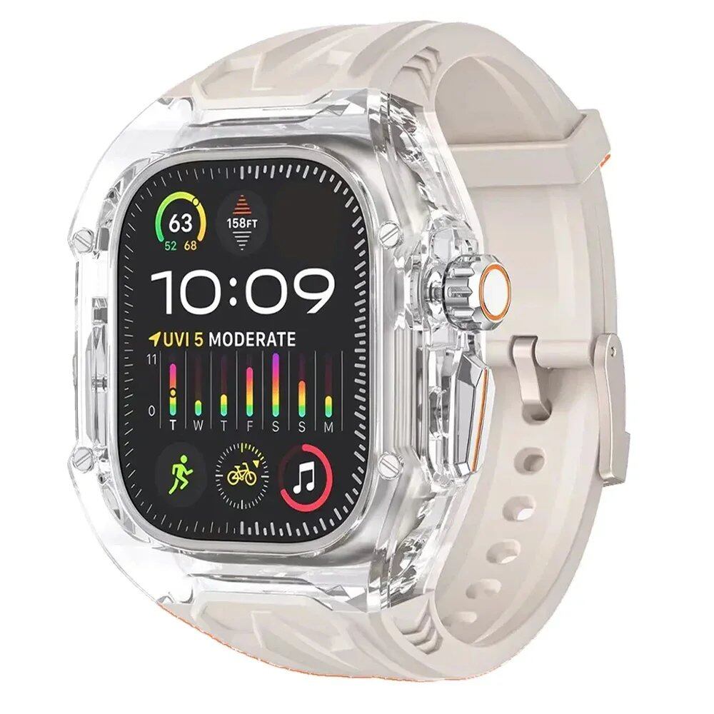Apple Watch 10/9/8/7/SE(46mm/45mm/44mm/41mm/40mm対応)透明改造キット - 耐衝撃ケース&ラバーバンドセット バンドカラー:;発送元: 並行輸入品
