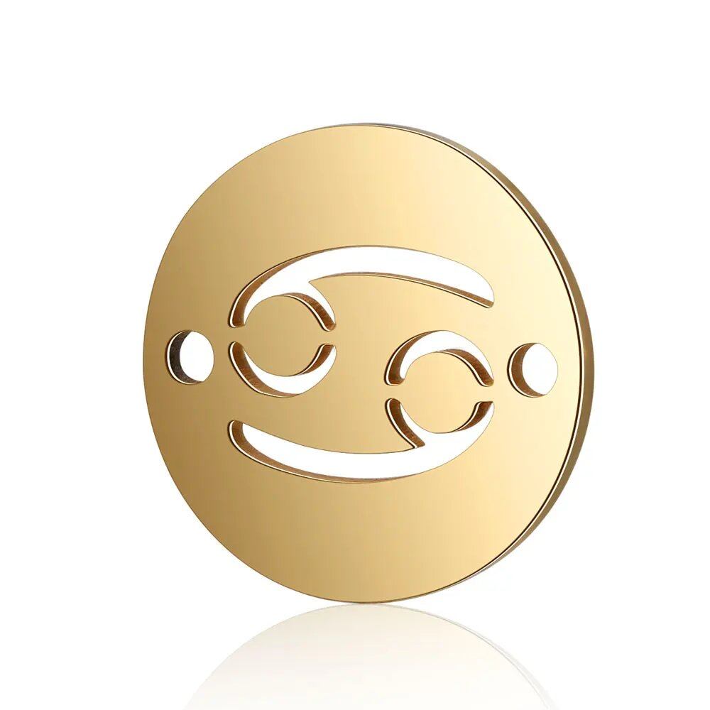Set of 10 12mm Gold-Colored Round Zodiac Charms, 12 Zodiac Signs, 2-Hole DIY Bracelet Chain Connectors, Metal Color, Parallel Import