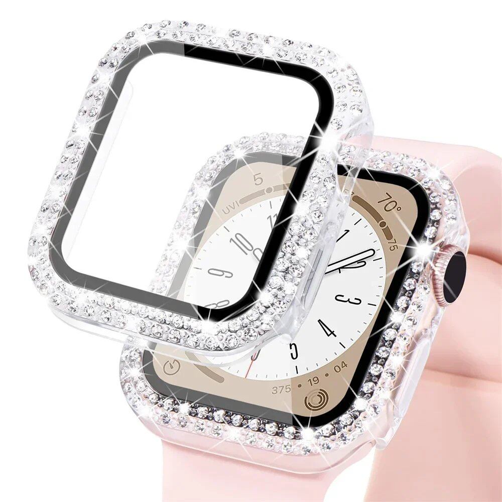 アップルウォッチ用 ブリングガラス+カバーケース 44mm 45mm 41mm 40mm 42mm ダイヤモンドバンパー+画面保護フィルム対応 iWatchシリーズ7/8/9/5/6/SE 並行輸入品