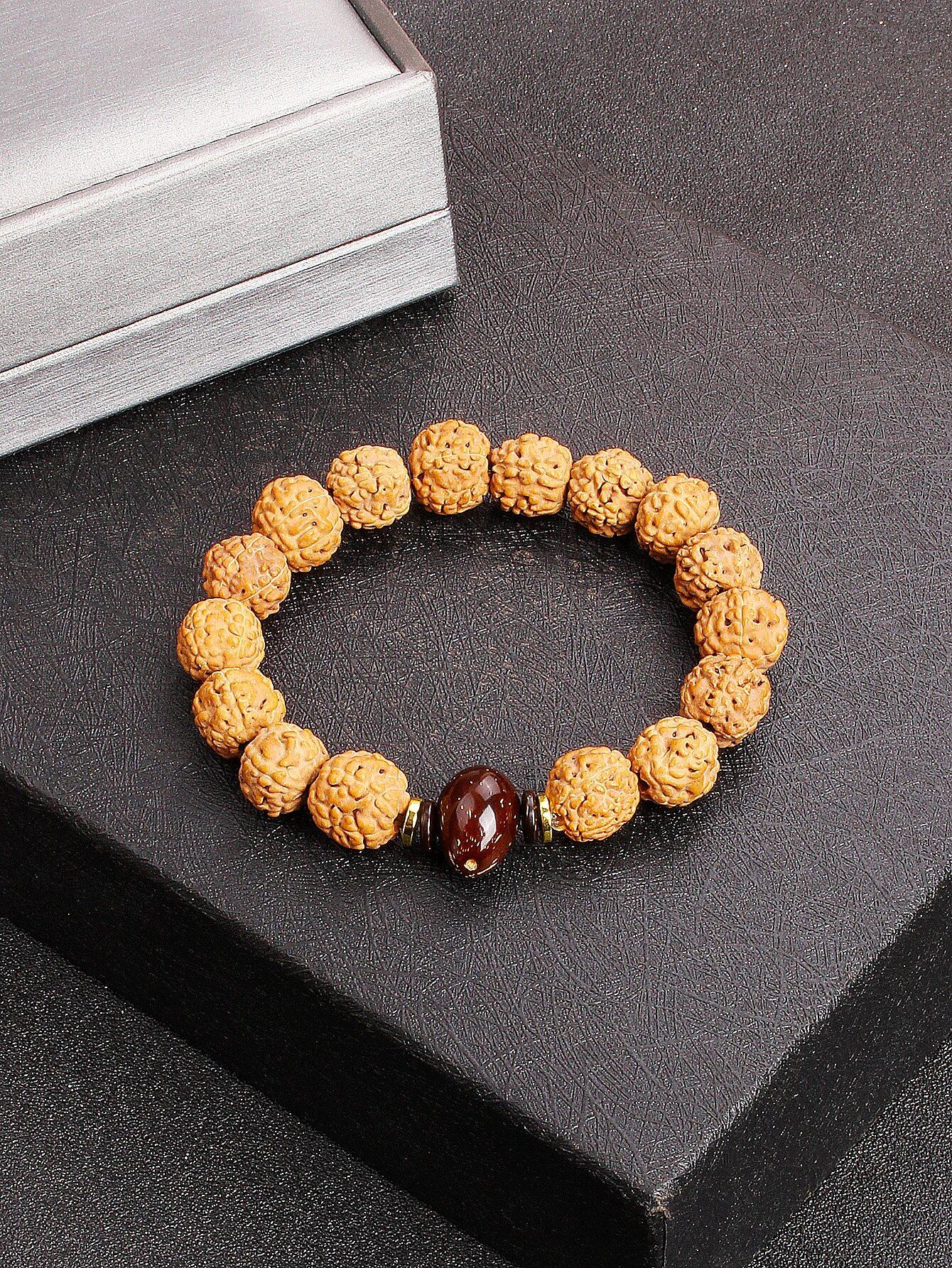 12mm Vajra Bodhi Rudraksha Bracelet with Red Tiger Eye and Aquamarine (Protection, Courage, Calmness, Mental Energy, Harmony) Length: 12mm (Parallel Import)