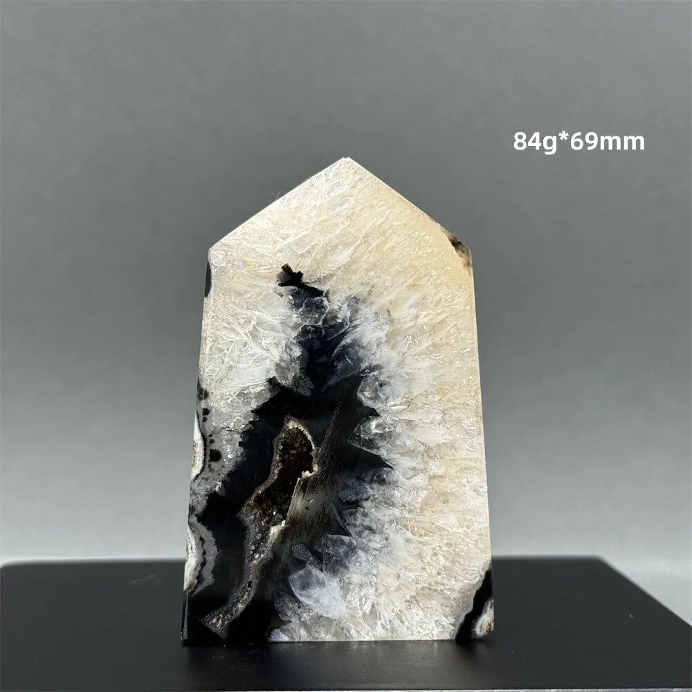 Natural Black Agate Gid Obelisk Wand for Healing, Aura, Meditation, Spiritual Energy, Feng Shui, Altar, Home Decor, Ornaments, Color: Parallel Import
