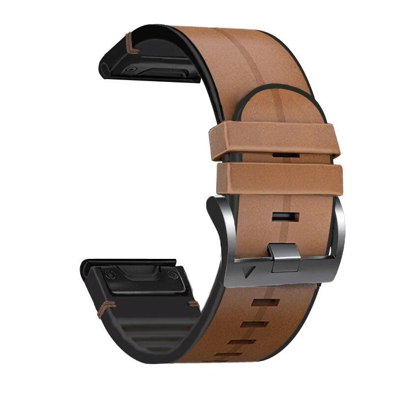 Synthetic Leather Silicone Quick Fit Strap for Garmin Fenix 8 51mm/47mm, Fenix E 7, 7X Pro, 6X, 6 Pro, 5, and 5X Plus. Band Color: Parallel Import.