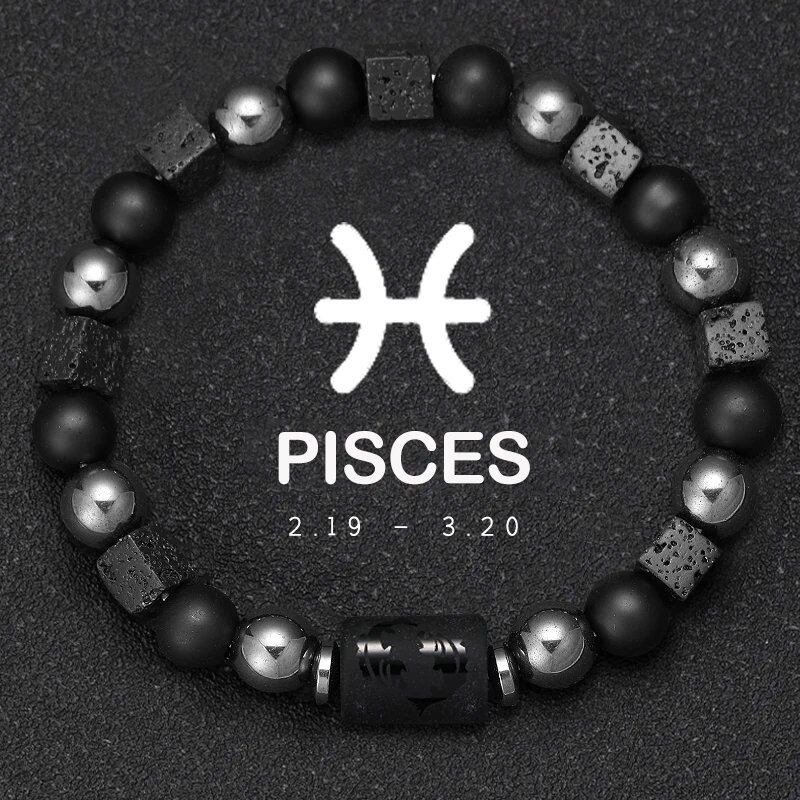 12 Zodiac Signs Bracelet with Natural Stones, Capricorn, Virgo, Leo, and Libra, for Men and Women, Couples, Friends, and Couples; Jewelry Gift; Length: 18-19cm, Parallel Import