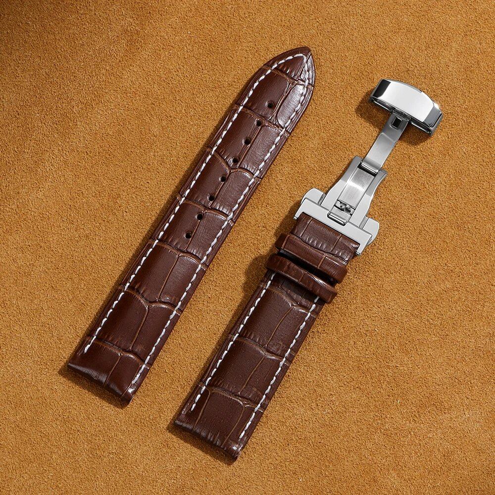 Genuine Crocodile Leather Business Watch Band Replacement for 12/14/16/17/18/20/22/24mm Watches with Butterfly Buckle, Band Color: mm, Parallel Import